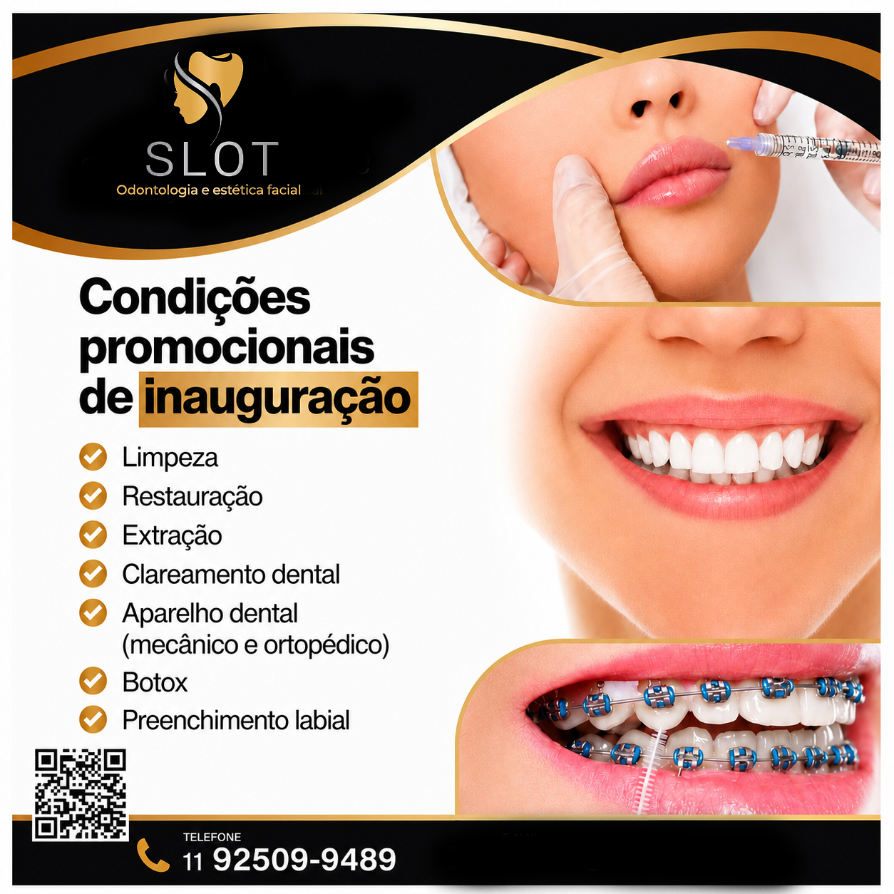 Condições promocionais de inauguração para odontologia e estética facial